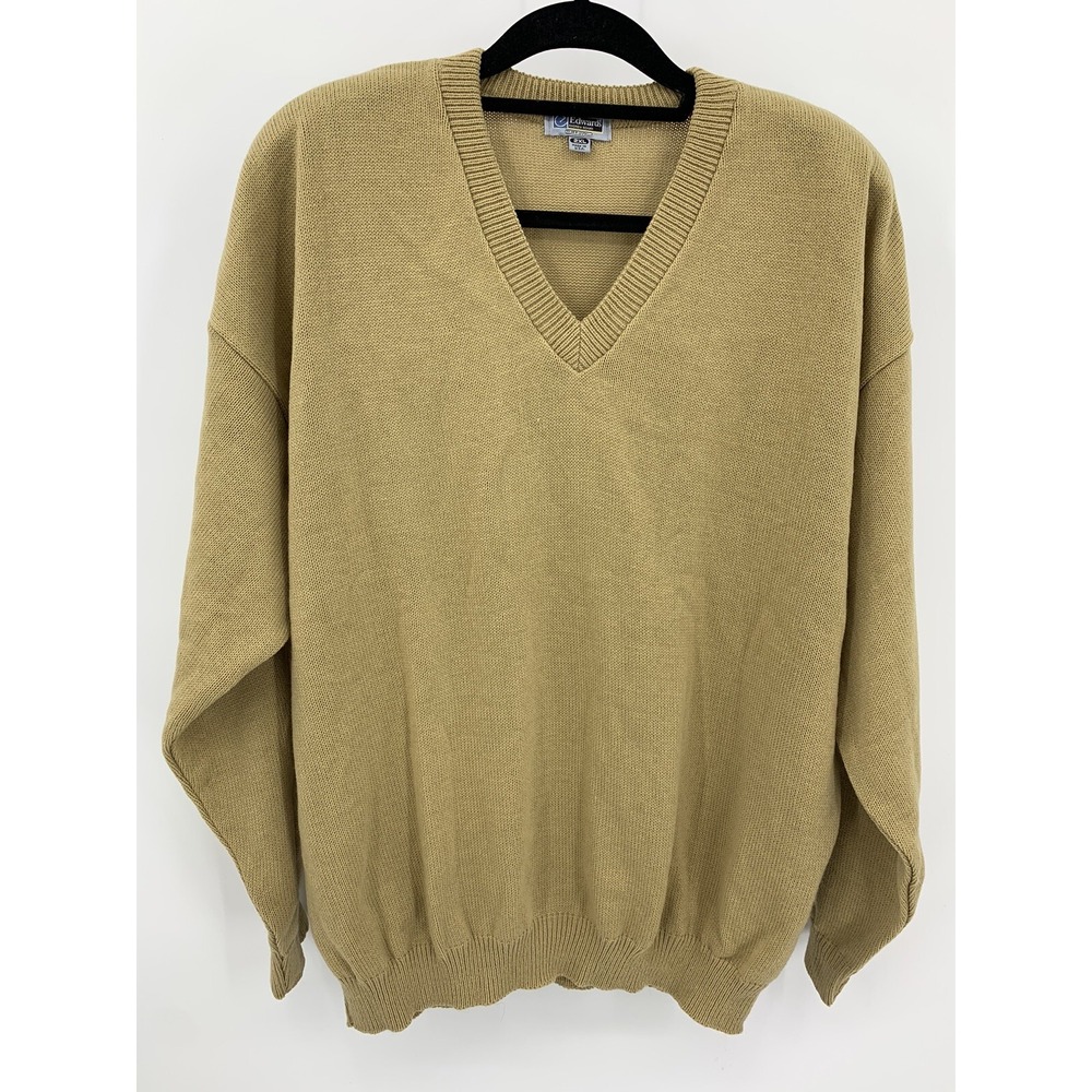 Vintage Andrew Rohan Men's 2XL V Neck Pullover Grandpa Sweater Tan USA Made